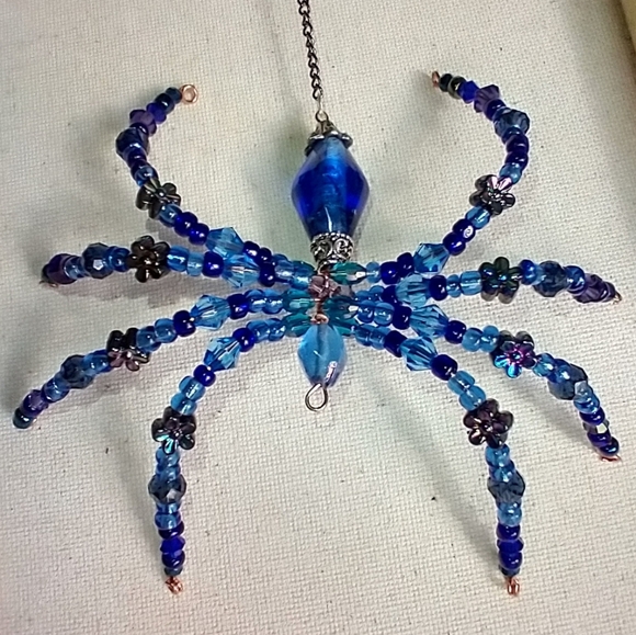 Handmade Jewelry - Blue Beaded Spider Pendant